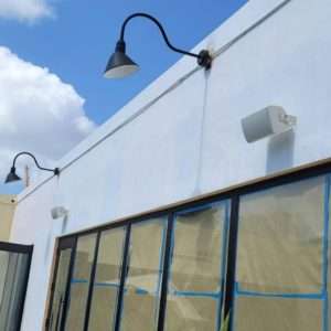 Outdoor Audio Speakers installed in a restaurant