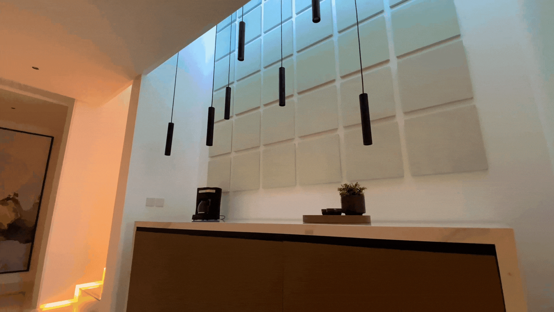 gif showcasing automated lighting system turning them on and off